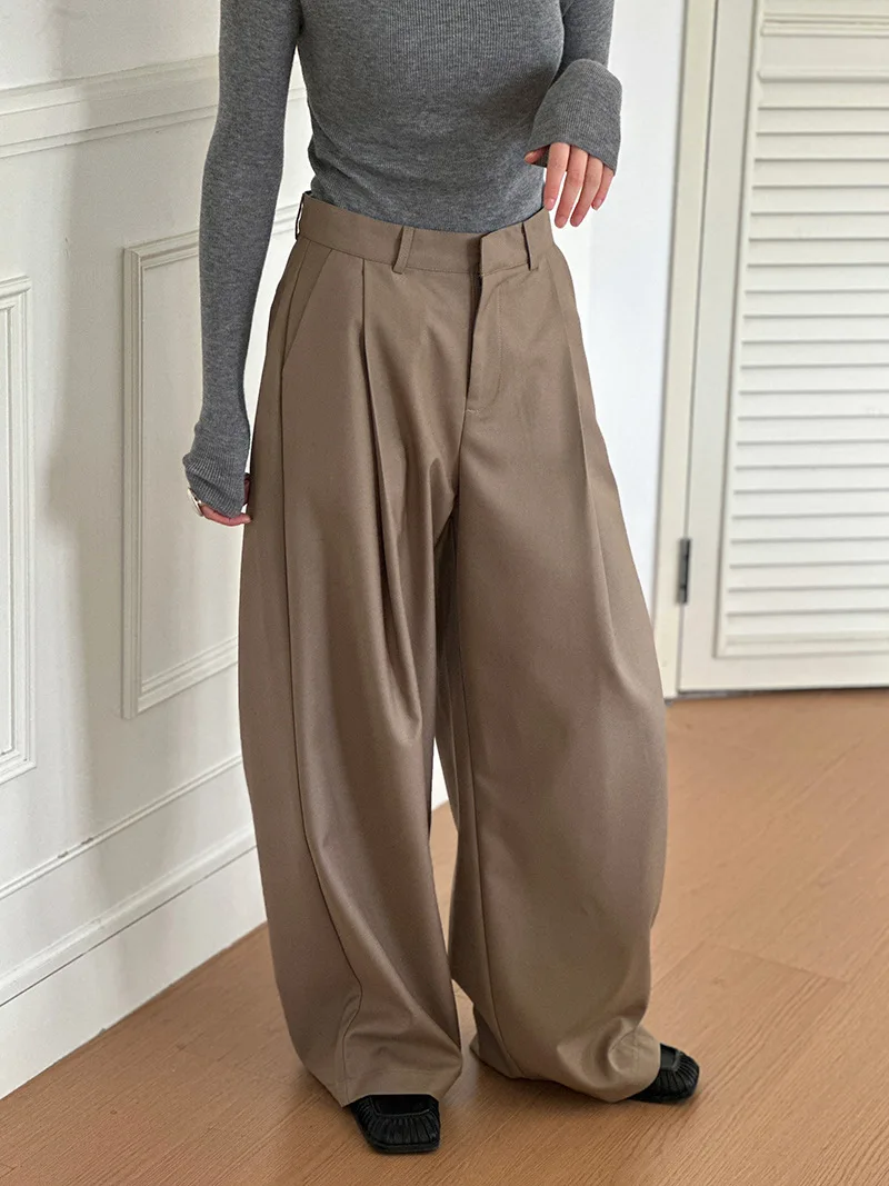 2025 Women Spring Fashion Big Wide Leg Pants High Waist Pleated Design Fashion Clothes Pants Female Trousers