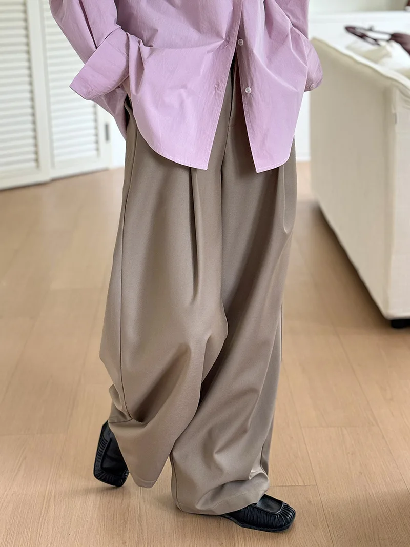 2025 Women Spring Fashion Big Wide Leg Pants High Waist Pleated Design Fashion Clothes Pants Female Trousers