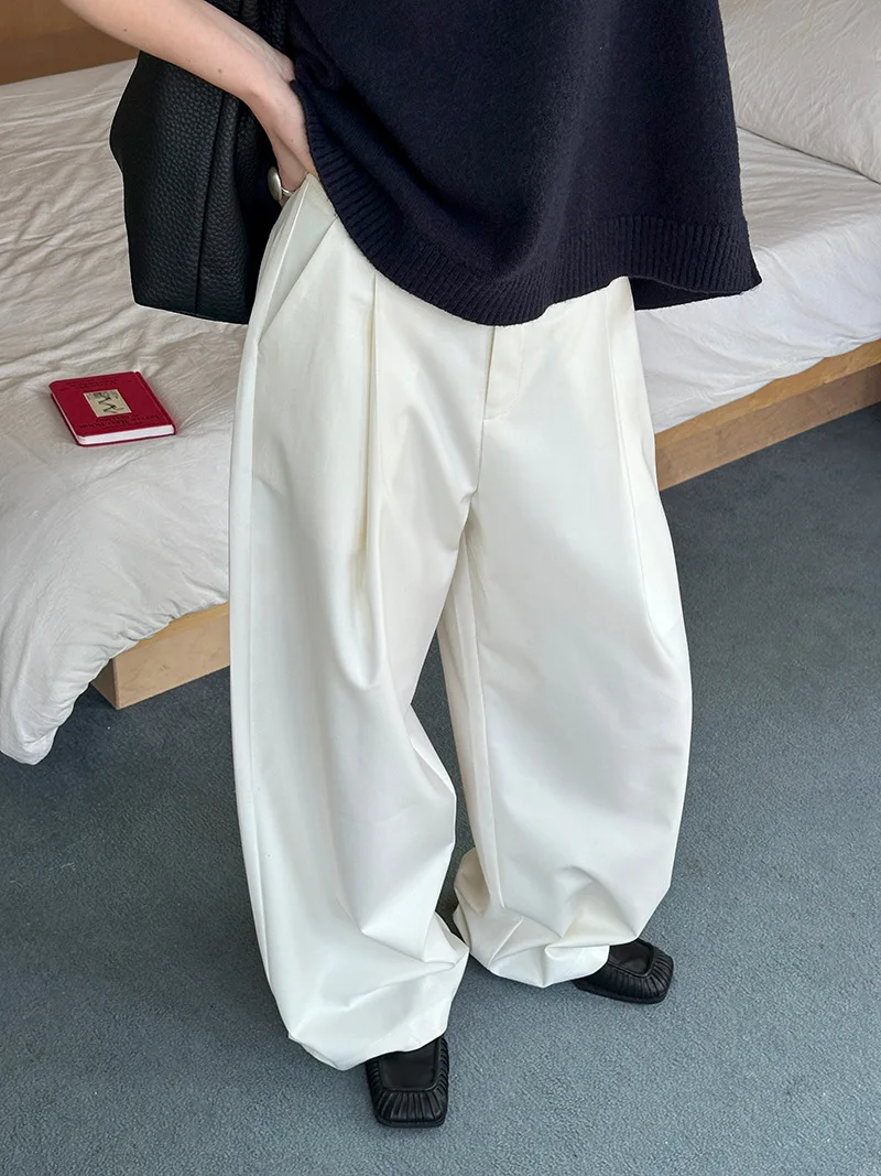 2025 Women Spring Fashion Big Wide Leg Pants High Waist Pleated Design Fashion Clothes Pants Female Trousers