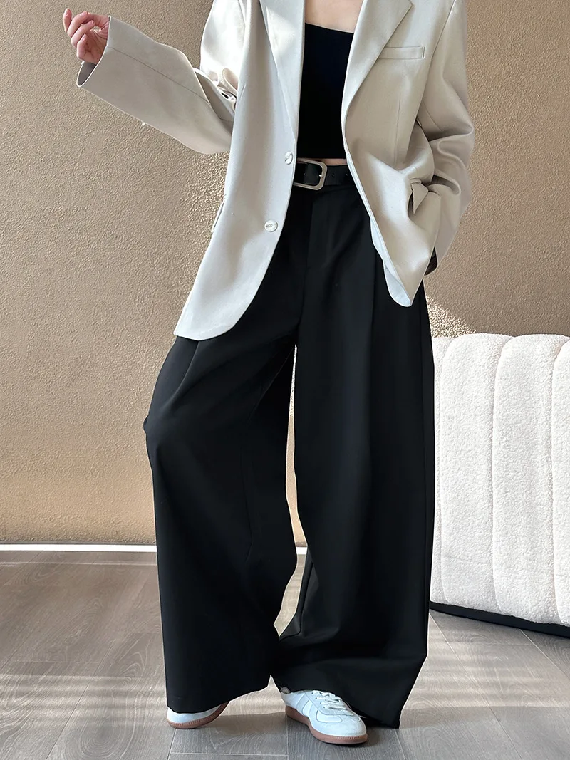 2025 Women Spring Fashion Big Wide Leg Pants High Waist Pleated Design Fashion Clothes Pants Female Trousers