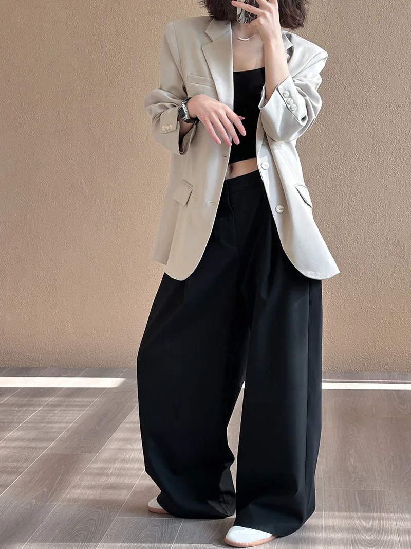 2025 Women Spring Fashion Big Wide Leg Pants High Waist Pleated Design Fashion Clothes Pants Female Trousers