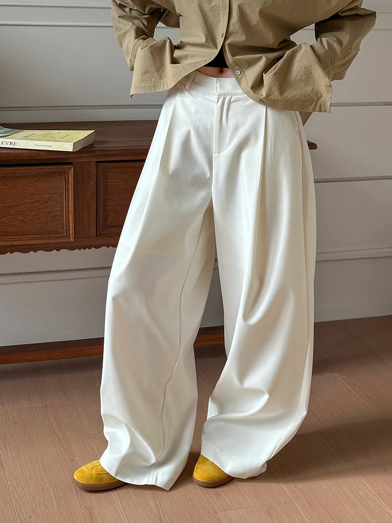 2025 Women Spring Fashion Big Wide Leg Pants High Waist Pleated Design Fashion Clothes Pants Female Trousers
