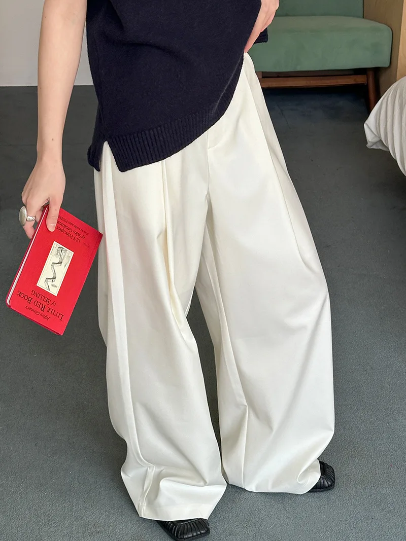 2025 Women Spring Fashion Big Wide Leg Pants High Waist Pleated Design Fashion Clothes Pants Female Trousers