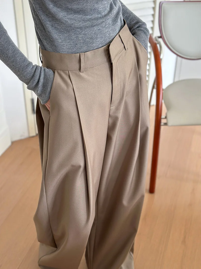 2025 Women Spring Fashion Big Wide Leg Pants High Waist Pleated Design Fashion Clothes Pants Female Trousers