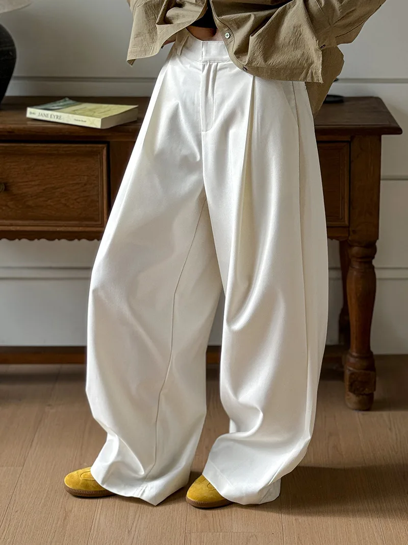 2025 Women Spring Fashion Big Wide Leg Pants High Waist Pleated Design Fashion Clothes Pants Female Trousers