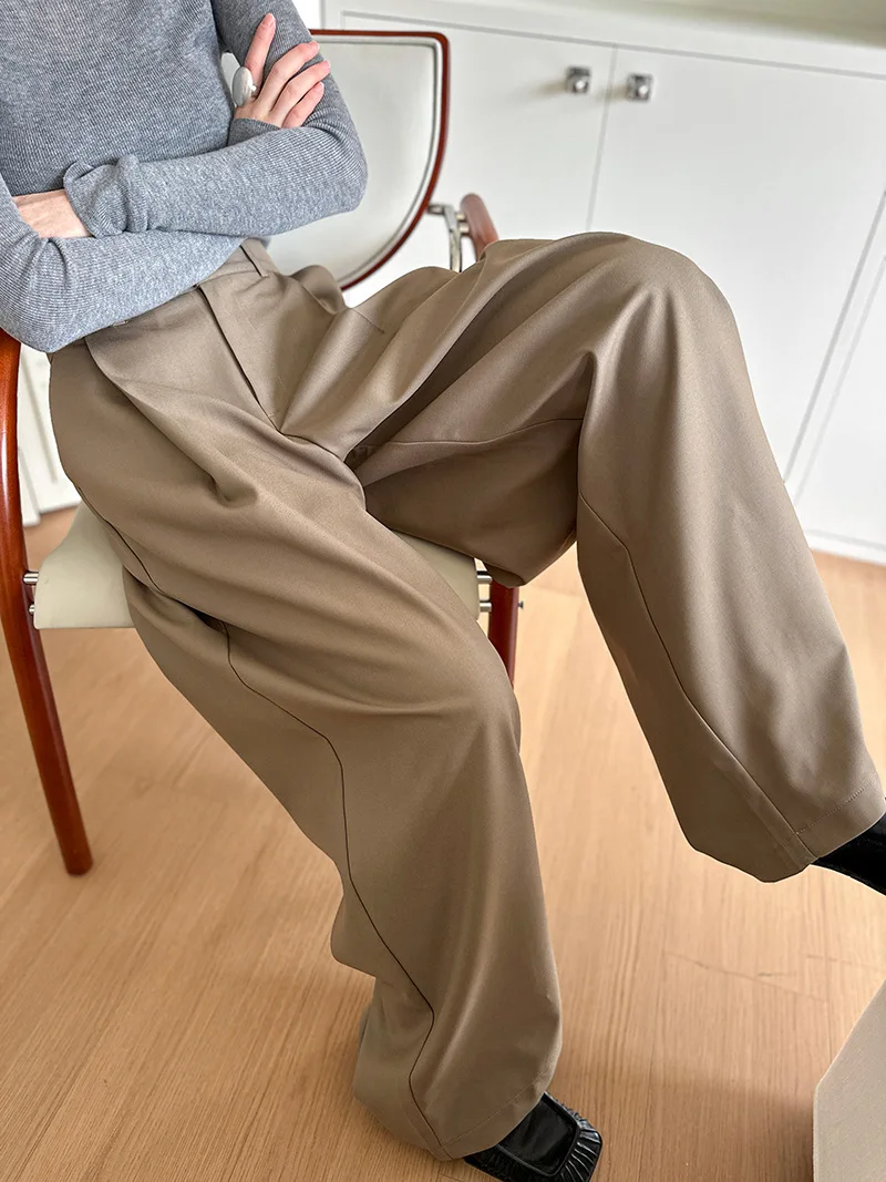 2025 Women Spring Fashion Big Wide Leg Pants High Waist Pleated Design Fashion Clothes Pants Female Trousers
