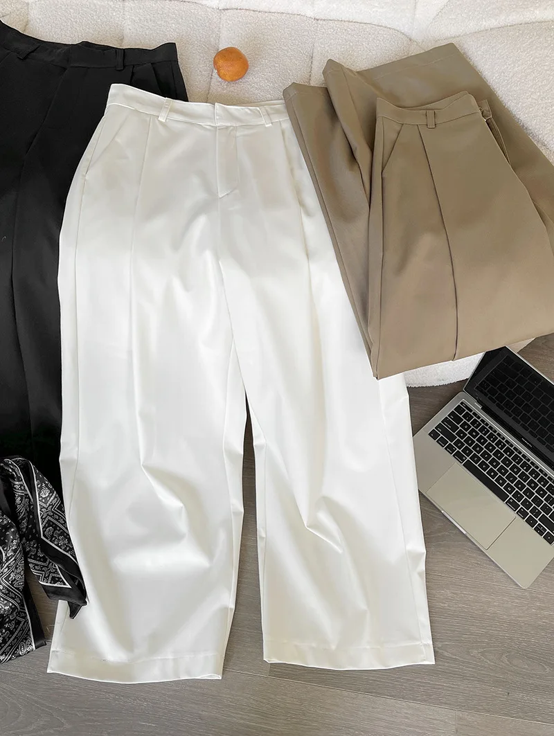 2025 Women Spring Fashion Big Wide Leg Pants High Waist Pleated Design Fashion Clothes Pants Female Trousers