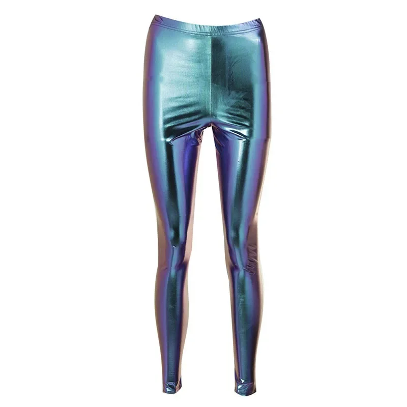 Women Shiny Laser Elastic Waist Pencil Long Pants Holographic Skinny Leggings Trousers Hip Hop Pants Party Club Street Casual