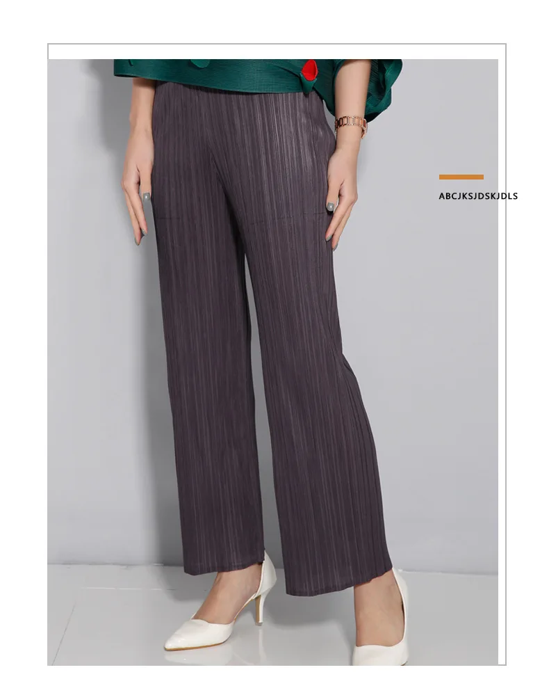 Miyake Zomer Veelzijdige Casual Broek Voor Vrouwen Losse Comfortabel Elastisch Dames Geplooide Lange Broek Rechte Pijpen Broek