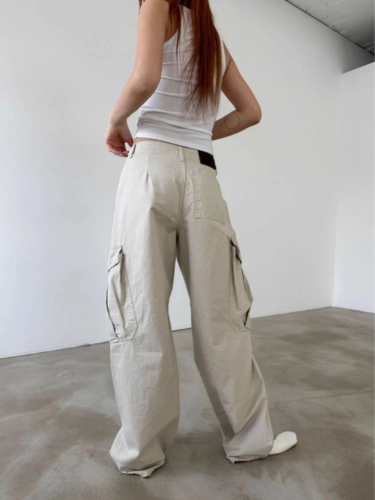 Streetwear Casual Cargo Pants for Women 2025 New Bottoms Summer Thin Straight Trousers Fashion Pockets Korean Pantalon Femme