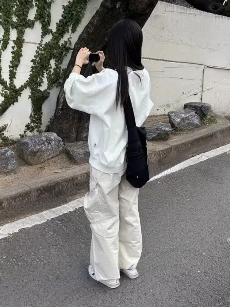 Streetwear Casual Cargo Pants for Women 2025 New Bottoms Summer Thin Straight Trousers Fashion Pockets Korean Pantalon Femme