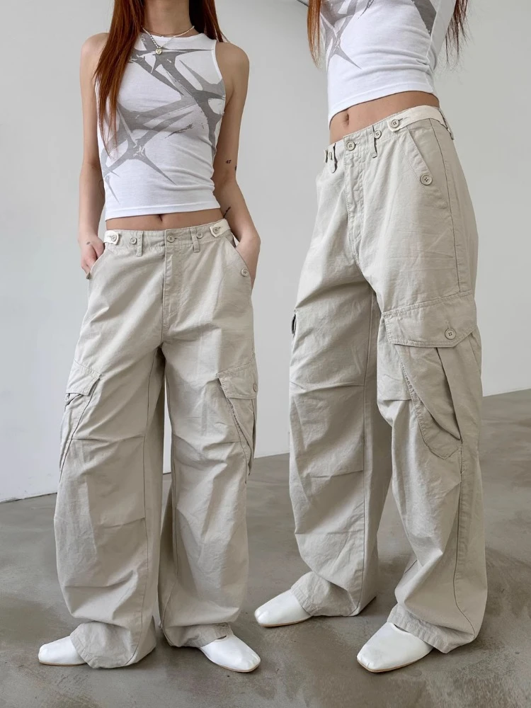 Streetwear Casual Cargo Pants for Women 2025 New Bottoms Summer Thin Straight Trousers Fashion Pockets Korean Pantalon Femme