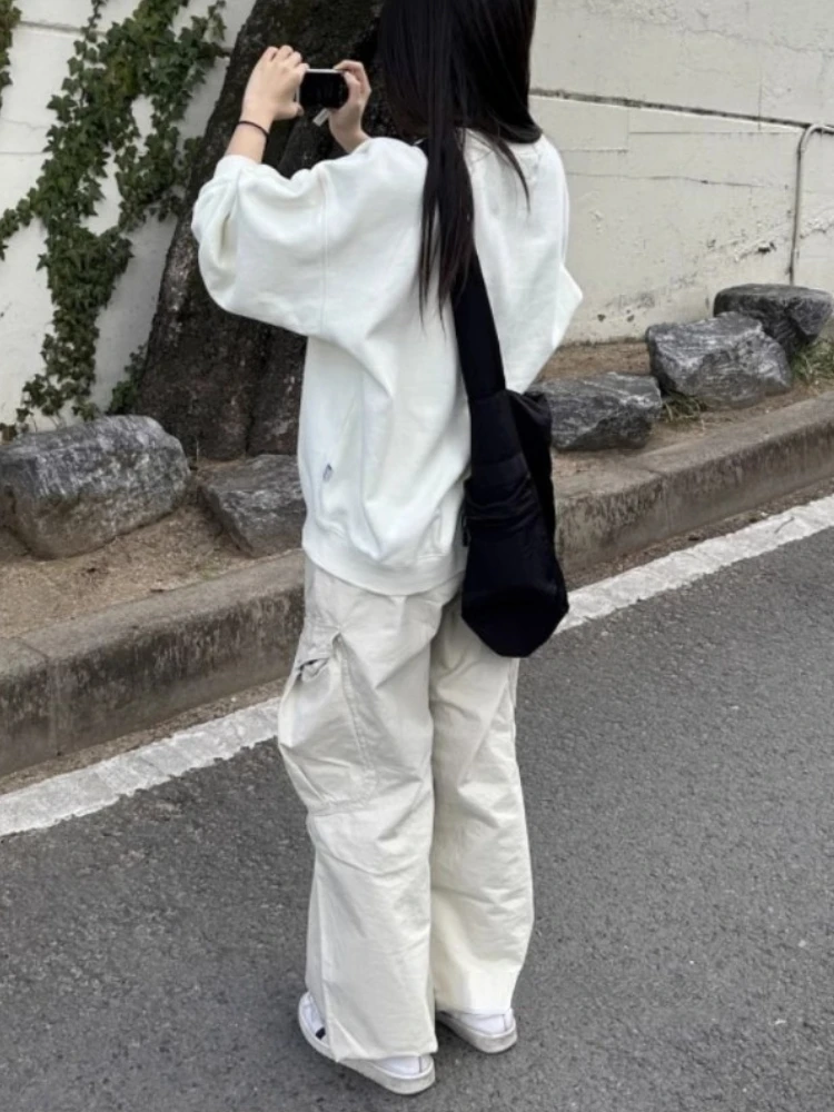 Streetwear Casual Cargo Pants for Women 2025 New Bottoms Summer Thin Straight Trousers Fashion Pockets Korean Pantalon Femme