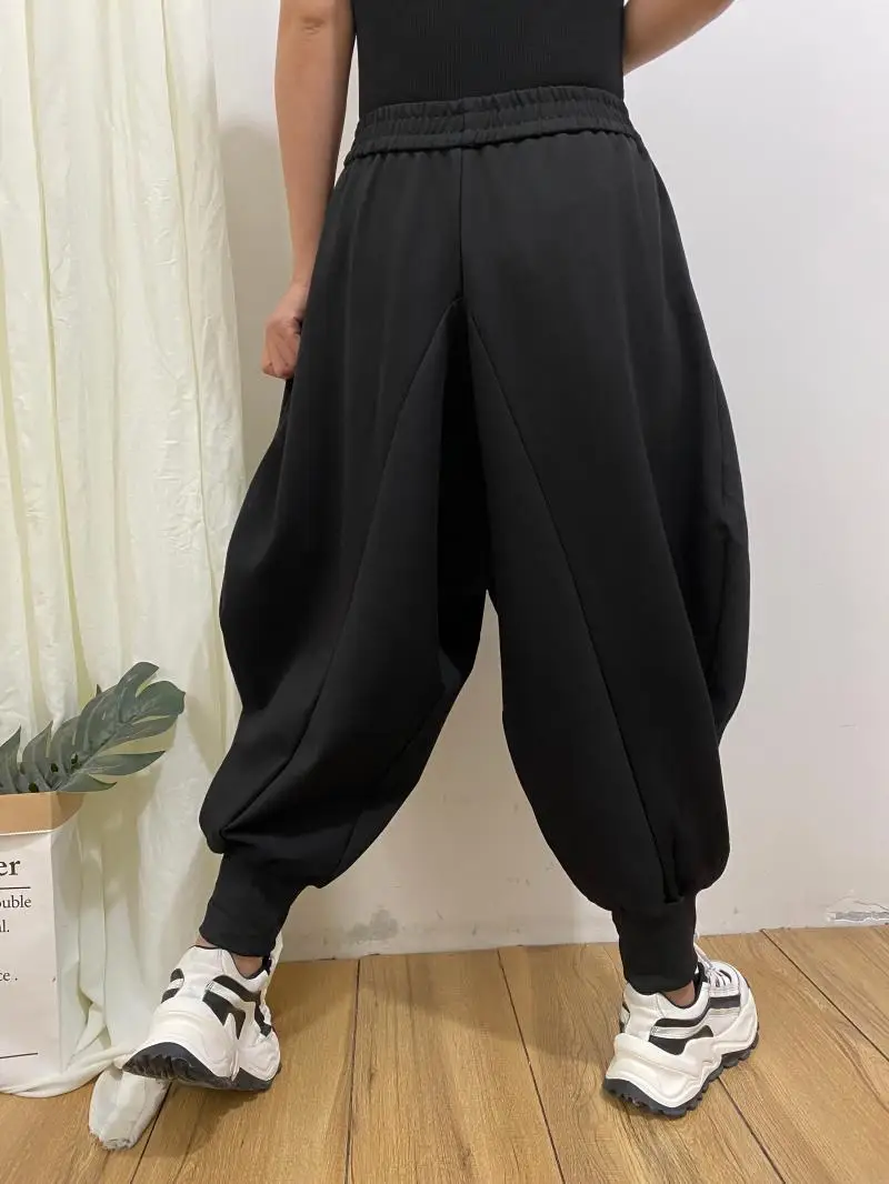 2024 Sprinp New Fashion PersonalityCrotch Ankle-Banded Knickerbockers Women Loose Slimming Elastic Waist Harem Drop Crotch Pants