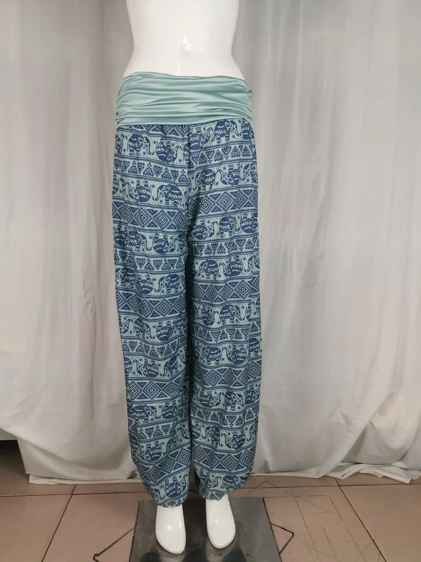 2026 Women's Fashion Elephant Print Yoga Low Waist Long Pants Loose Bloomer Trousers Bohemian Beach Trousers Vintage Harem Pants