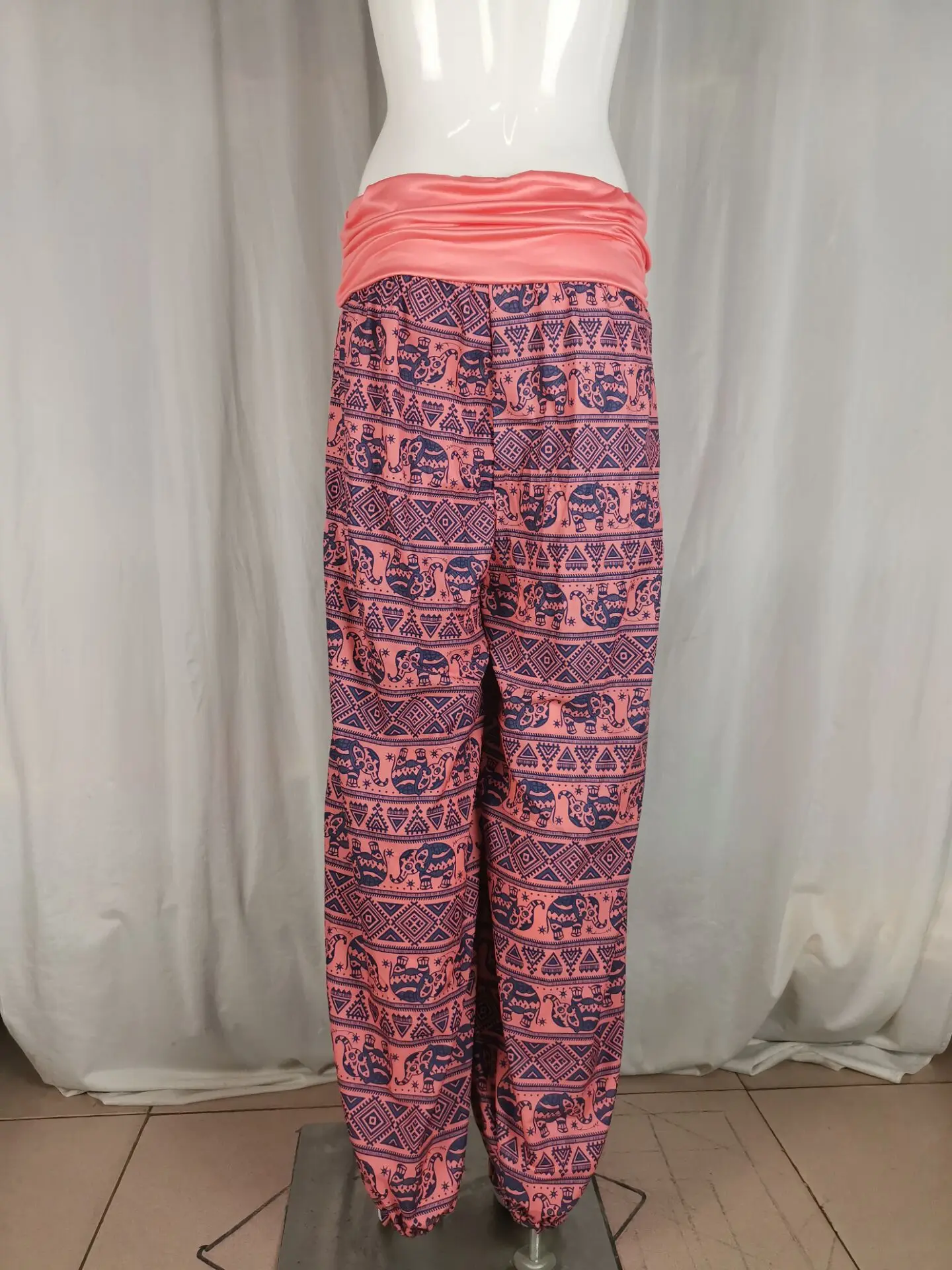 2026 Women's Fashion Elephant Print Yoga Low Waist Long Pants Loose Bloomer Trousers Bohemian Beach Trousers Vintage Harem Pants