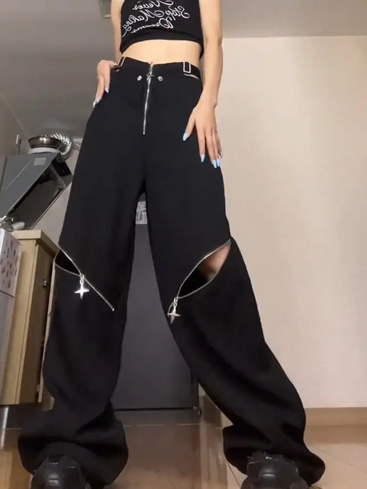 American retro high street design sense of foreign style pants women's autumn and winter new street fashion Joker hole overalls
