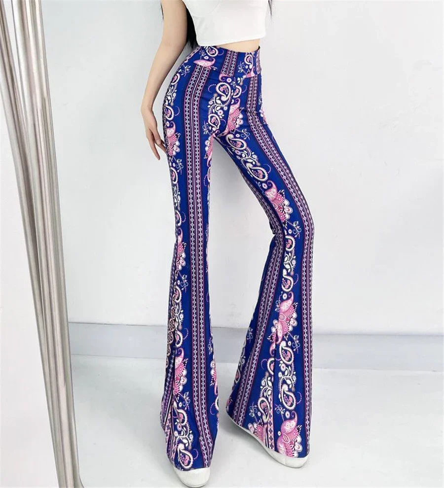 Sexy High Waist Striped Flare Pants Women Streetwear Print Tie Dye Slim Pantalones Vintage Lenggings Spodnie Aesthetic Trousers