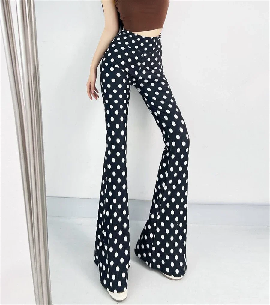 Sexy High Waist Striped Flare Pants Women Streetwear Print Tie Dye Slim Pantalones Vintage Lenggings Spodnie Aesthetic Trousers