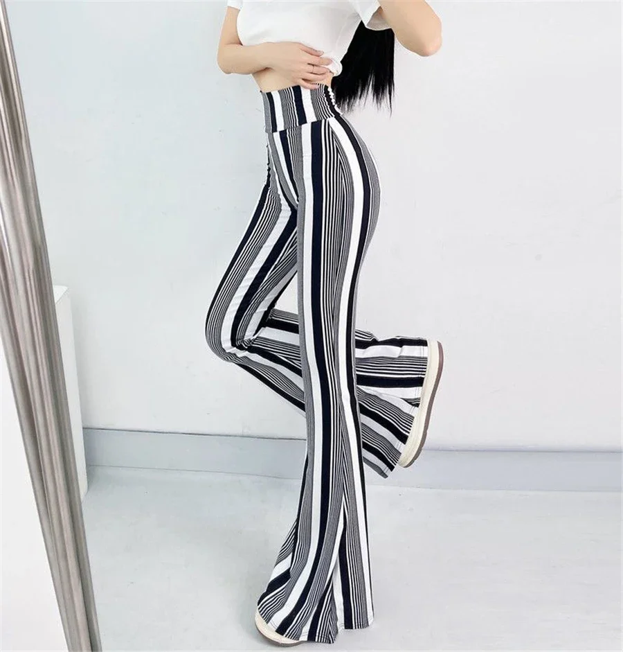 Sexy High Waist Striped Flare Pants Women Streetwear Print Tie Dye Slim Pantalones Vintage Lenggings Spodnie Aesthetic Trousers