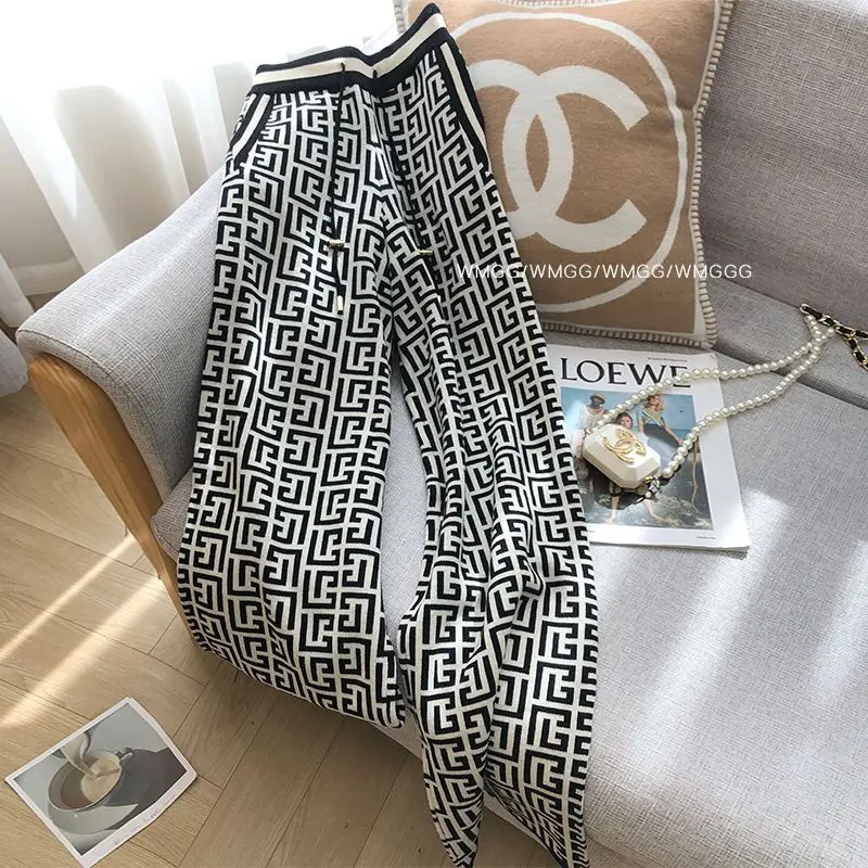 Vintage Knitting Wide Leg Women Spring Autumn Simplicity Office Lady Loose Straight Fashion All-match Temperament Casual Pants