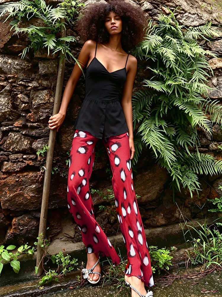 Weird Puss Trend Print Pants Women Casuals Simple Elastic Waist Fashion Midnight Street Clubwear Daily Chic Wide-Leg Bottoms