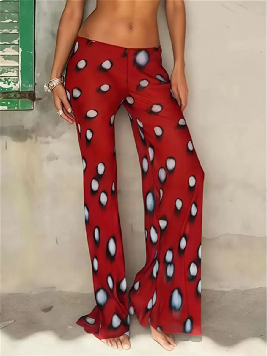 Weird Puss Trend Print Pants Women Casuals Simple Elastic Waist Fashion Midnight Street Clubwear Daily Chic Wide-Leg Bottoms