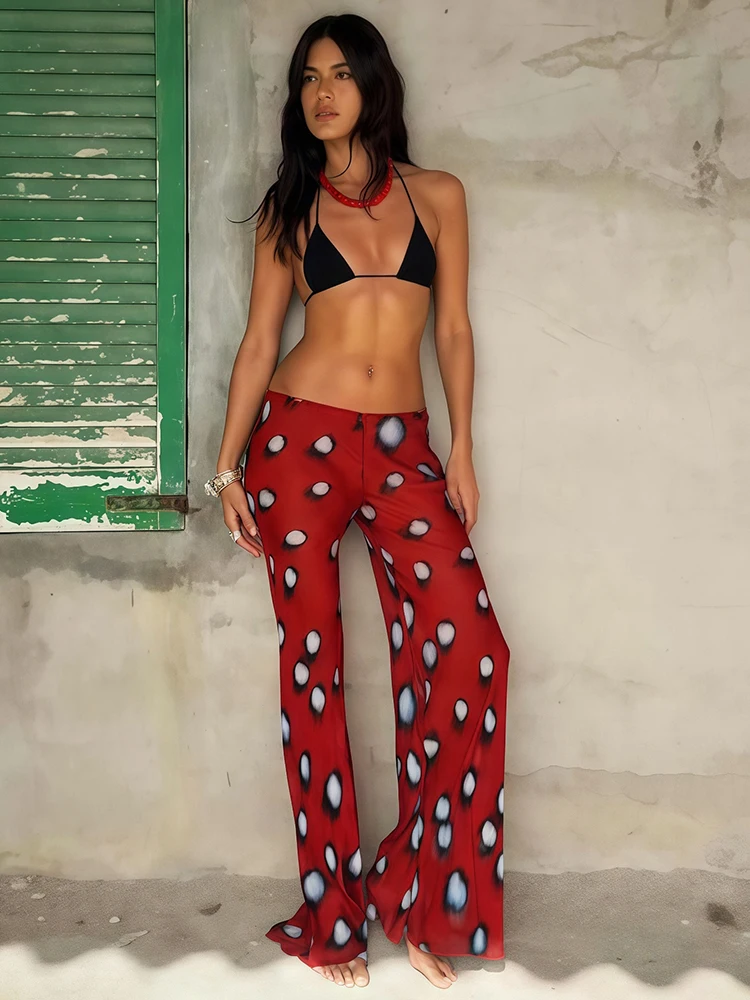 Weird Puss Trend Print Pants Women Casuals Simple Elastic Waist Fashion Midnight Street Clubwear Daily Chic Wide-Leg Bottoms
