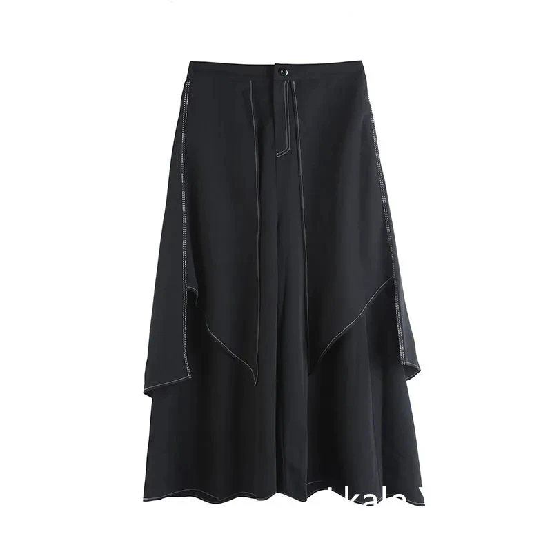Women's Wide Leg Pants 2026 Spring Summer Casual Fake Two Pieces Design Ladies Trousers Loose Streetwear Fashion Femme Pants