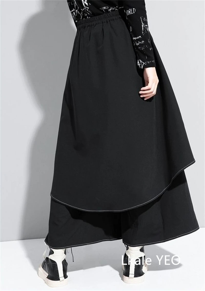 Women's Wide Leg Pants 2026 Spring Summer Casual Fake Two Pieces Design Ladies Trousers Loose Streetwear Fashion Femme Pants