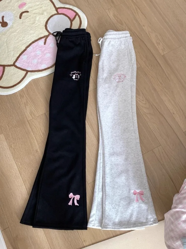 Cotton Joggers Streetwear Women Sweatpants Pantalon Femme Fashion High Waist Flare Pants Casual Embroidery Bow Y2k Trousers