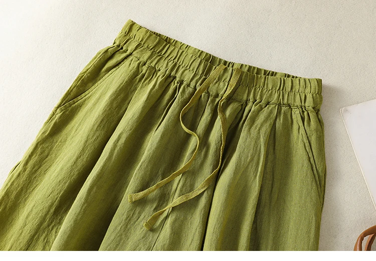 Cotton Linen Wide Leg Hallen Pants Women's Summer New Korean Style Artistic Chic Drawstring High Waist Casual Ankle-length Pants