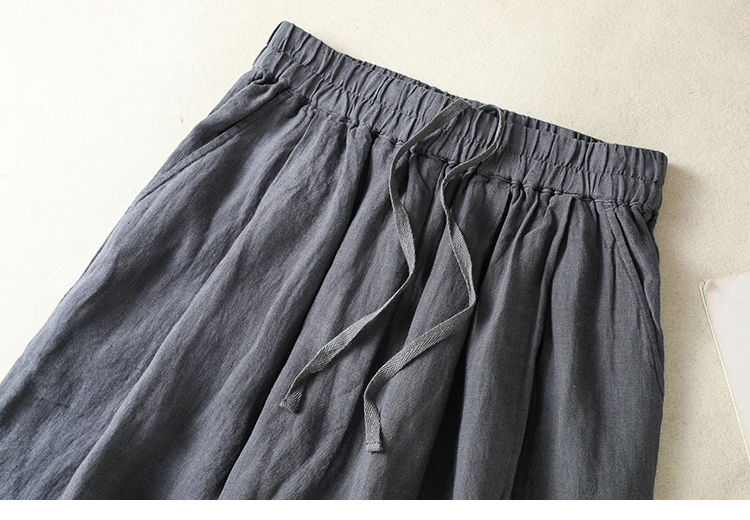 Cotton Linen Wide Leg Hallen Pants Women's Summer New Korean Style Artistic Chic Drawstring High Waist Casual Ankle-length Pants