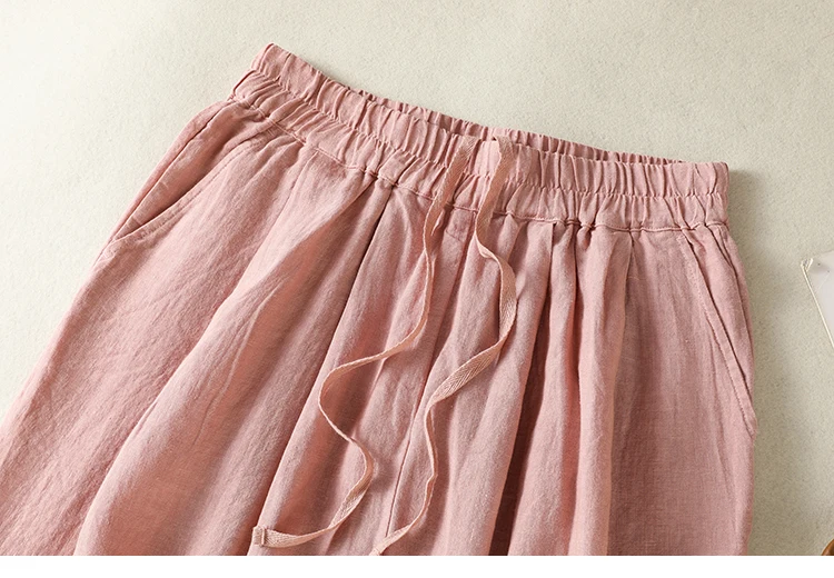 Cotton Linen Wide Leg Hallen Pants Women's Summer New Korean Style Artistic Chic Drawstring High Waist Casual Ankle-length Pants