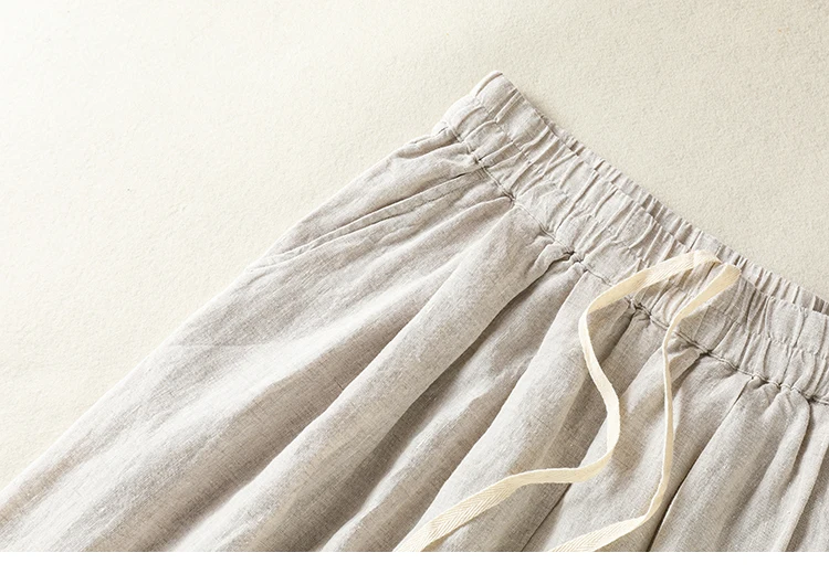 Cotton Linen Wide Leg Hallen Pants Women's Summer New Korean Style Artistic Chic Drawstring High Waist Casual Ankle-length Pants