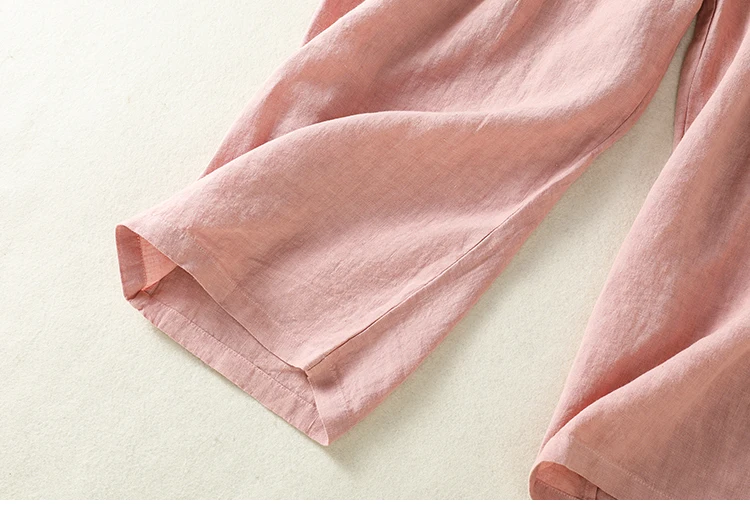 Cotton Linen Wide Leg Hallen Pants Women's Summer New Korean Style Artistic Chic Drawstring High Waist Casual Ankle-length Pants