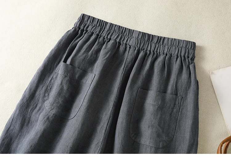 Cotton Linen Wide Leg Hallen Pants Women's Summer New Korean Style Artistic Chic Drawstring High Waist Casual Ankle-length Pants