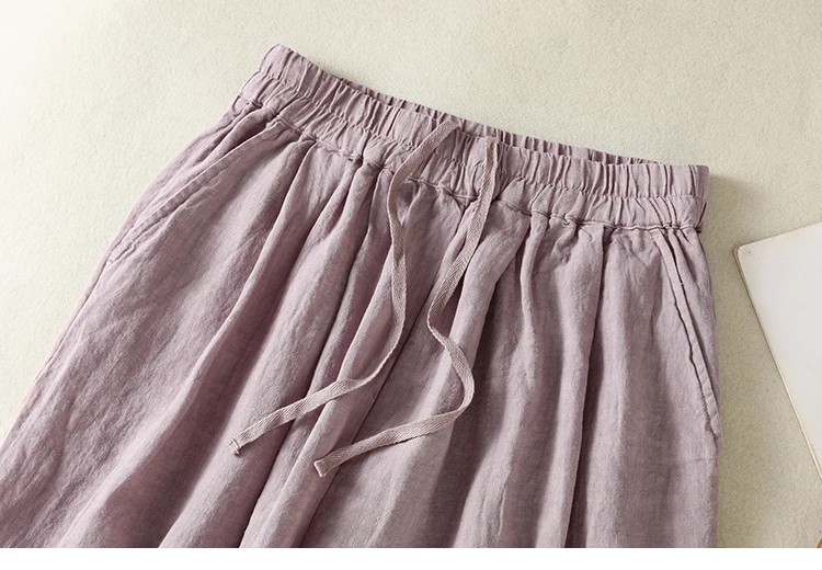 Cotton Linen Wide Leg Hallen Pants Women's Summer New Korean Style Artistic Chic Drawstring High Waist Casual Ankle-length Pants