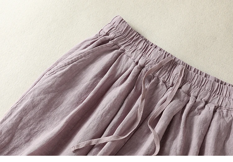 Cotton Linen Wide Leg Hallen Pants Women's Summer New Korean Style Artistic Chic Drawstring High Waist Casual Ankle-length Pants