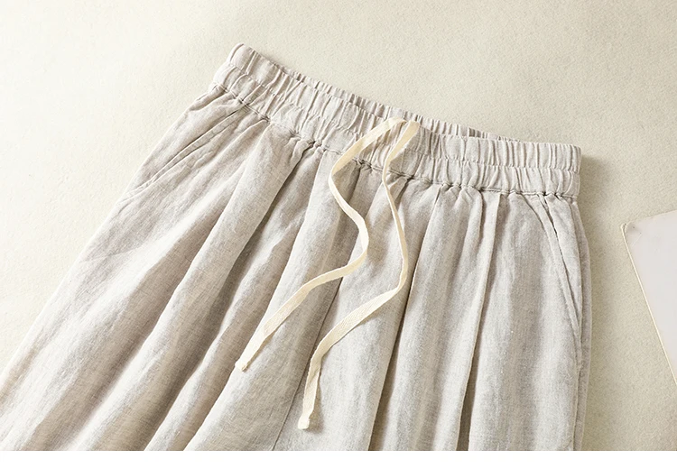 Cotton Linen Wide Leg Hallen Pants Women's Summer New Korean Style Artistic Chic Drawstring High Waist Casual Ankle-length Pants