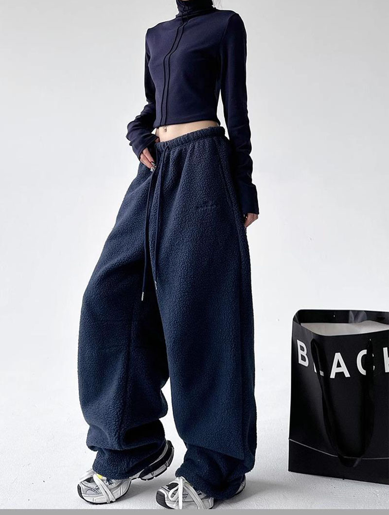 2025 New Polar Fleece Wide Leg Trousers for Women Oversize Style Loose Winter Thick Warm Sweatpants Y2K Vintage Thermal Pants