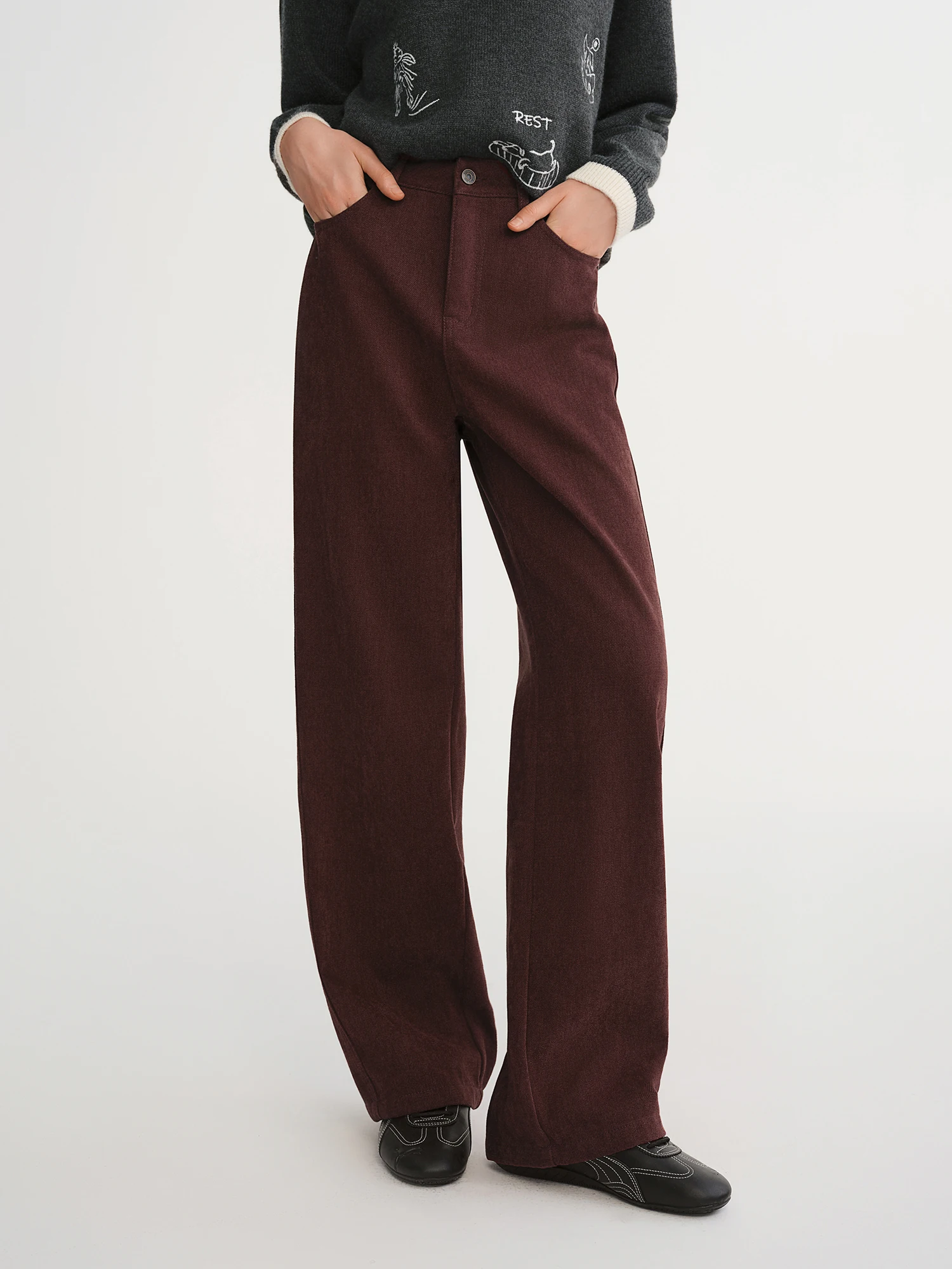DUSHU 2025 Winter Women's High Waist Straight Wide Leg Pants - Office Casual Trousers with Stretch Fabric for Daily Comfort Wear