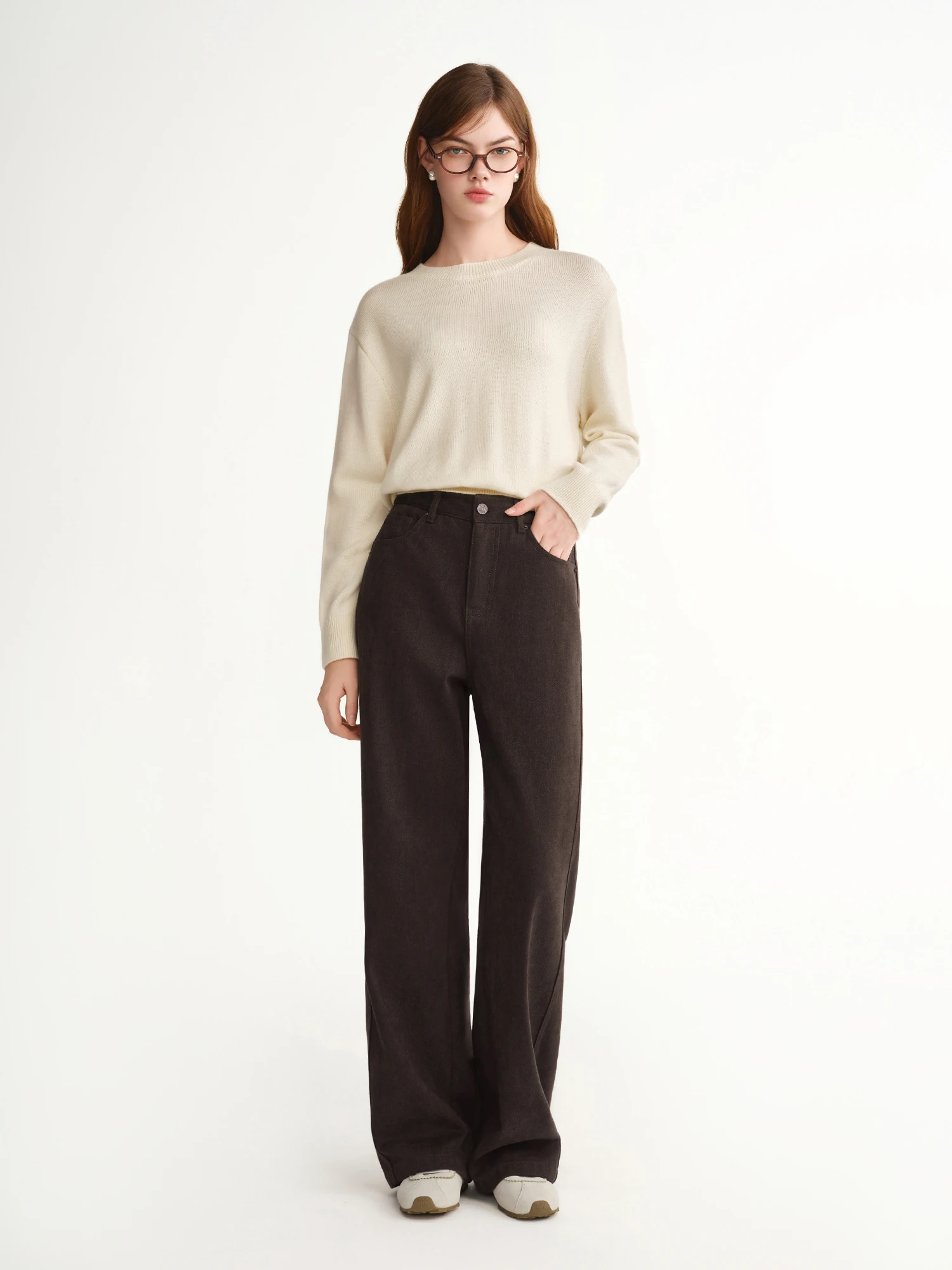 DUSHU 2025 Winter Women's High Waist Straight Wide Leg Pants - Office Casual Trousers with Stretch Fabric for Daily Comfort Wear