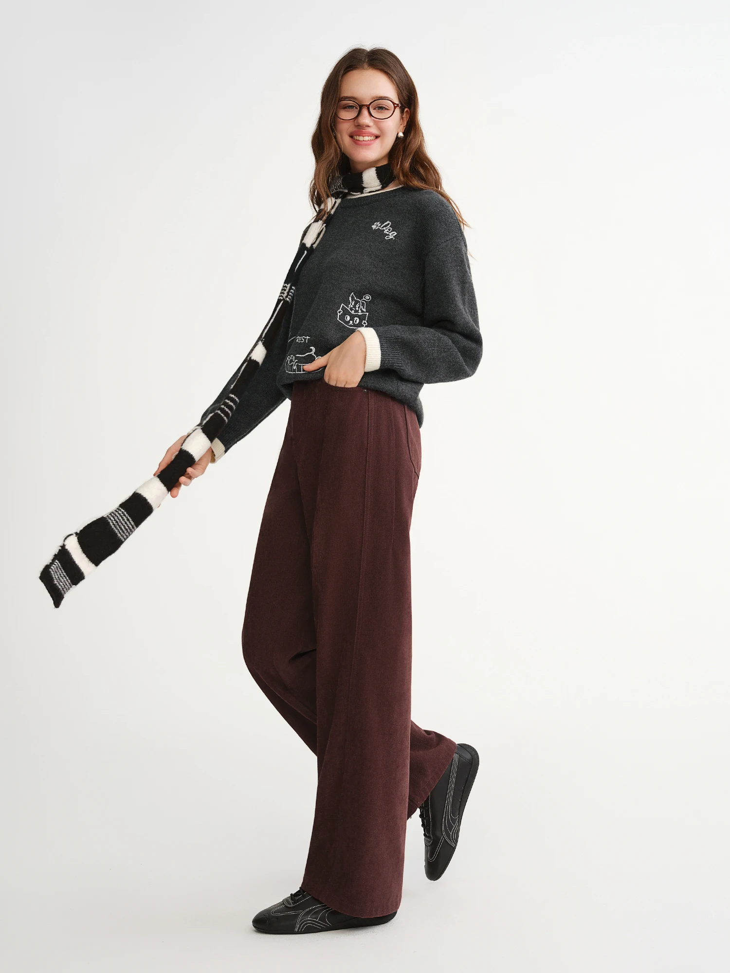 DUSHU 2025 Winter Women's High Waist Straight Wide Leg Pants - Office Casual Trousers with Stretch Fabric for Daily Comfort Wear