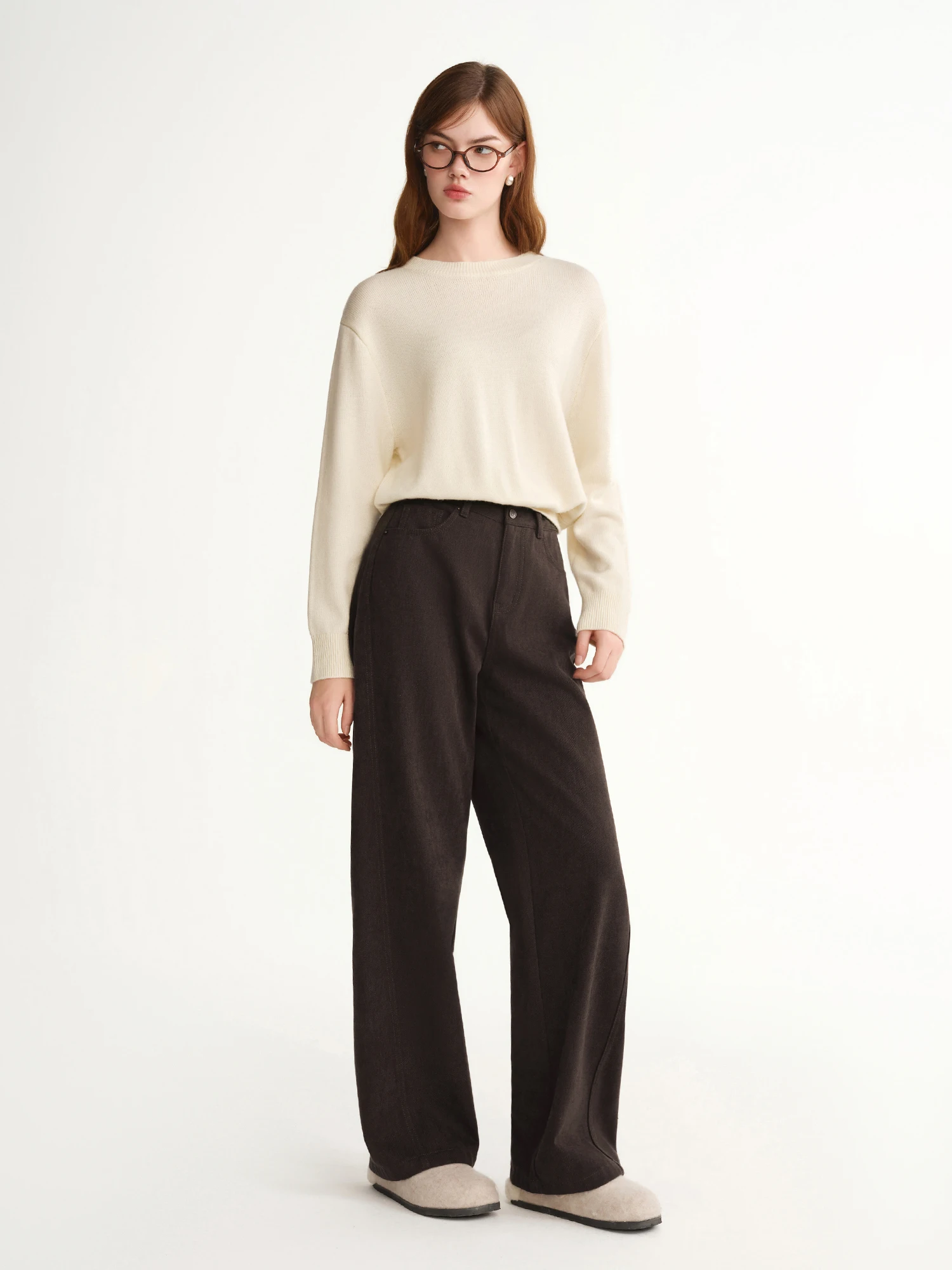 DUSHU 2025 Winter Women's High Waist Straight Wide Leg Pants - Office Casual Trousers with Stretch Fabric for Daily Comfort Wear