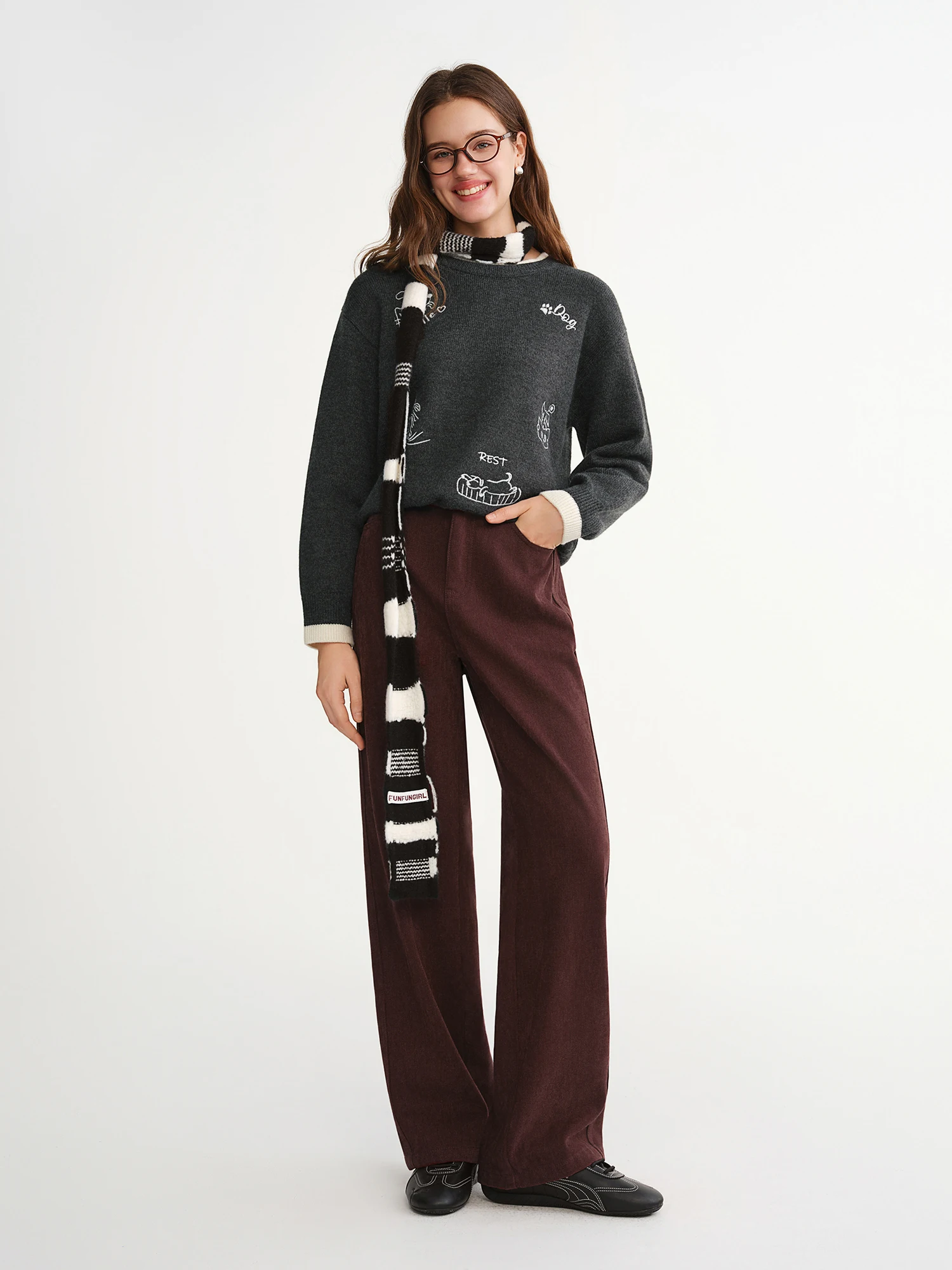 DUSHU 2025 Winter Women's High Waist Straight Wide Leg Pants - Office Casual Trousers with Stretch Fabric for Daily Comfort Wear