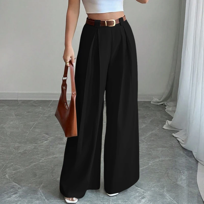 2025 ZANZEA Fashion Women Trousers Autumn High Waist Office Work Pant Elegant Wide Leg Pantalon Solid Pleated Palazzo Streetwear