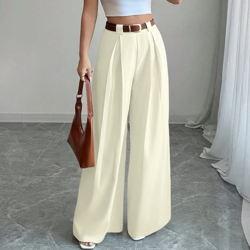 2025 ZANZEA Fashion Women Trousers Autumn High Waist Office Work Pant Elegant Wide Leg Pantalon Solid Pleated Palazzo Streetwear
