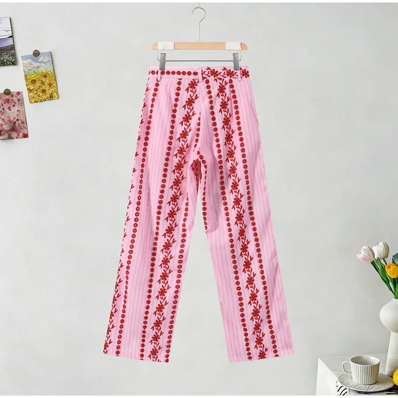 Casual Print Embroidery Pants Women High Waist Straight Hollow Out Trousers Female 2026 Spring Summer New Chic Cotton Streetwear
