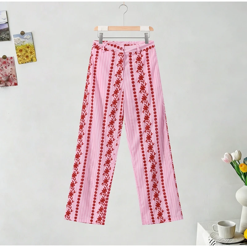 Casual Print Embroidery Pants Women High Waist Straight Hollow Out Trousers Female 2026 Spring Summer New Chic Cotton Streetwear